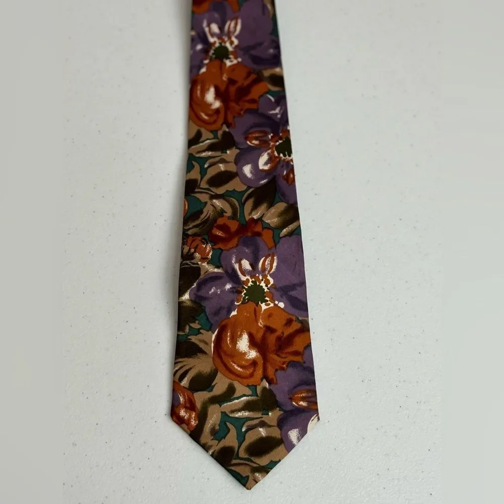 Robert Stock Men's 100% Silk Handmade Floral Short Standard‎ Width Tie